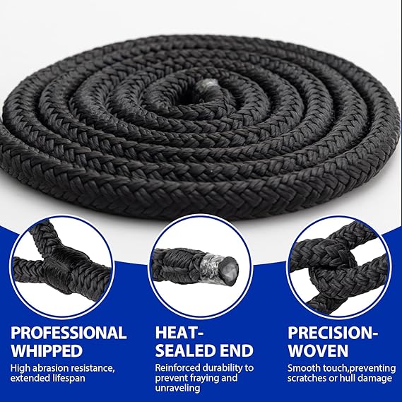 1/2 x 15ft Dock Lines and 5/8 x 15ft Fender Lines Set Marine Grade Double Braided Nylon Rope 4 Pack with 12 Loop and 4 Pack with 15 Loop for Boats Docking