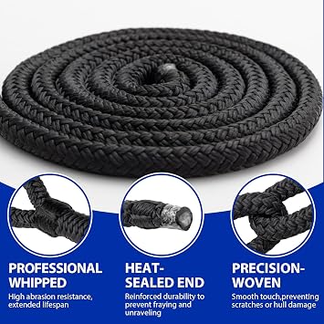 1/2 x 15ft Dock Lines and 5/8 x 15ft Fender Lines Set Marine Grade Double Braided Nylon Rope 4 Pack with 12 Loop and 4 Pack with 15 Loop for Boats Docking
