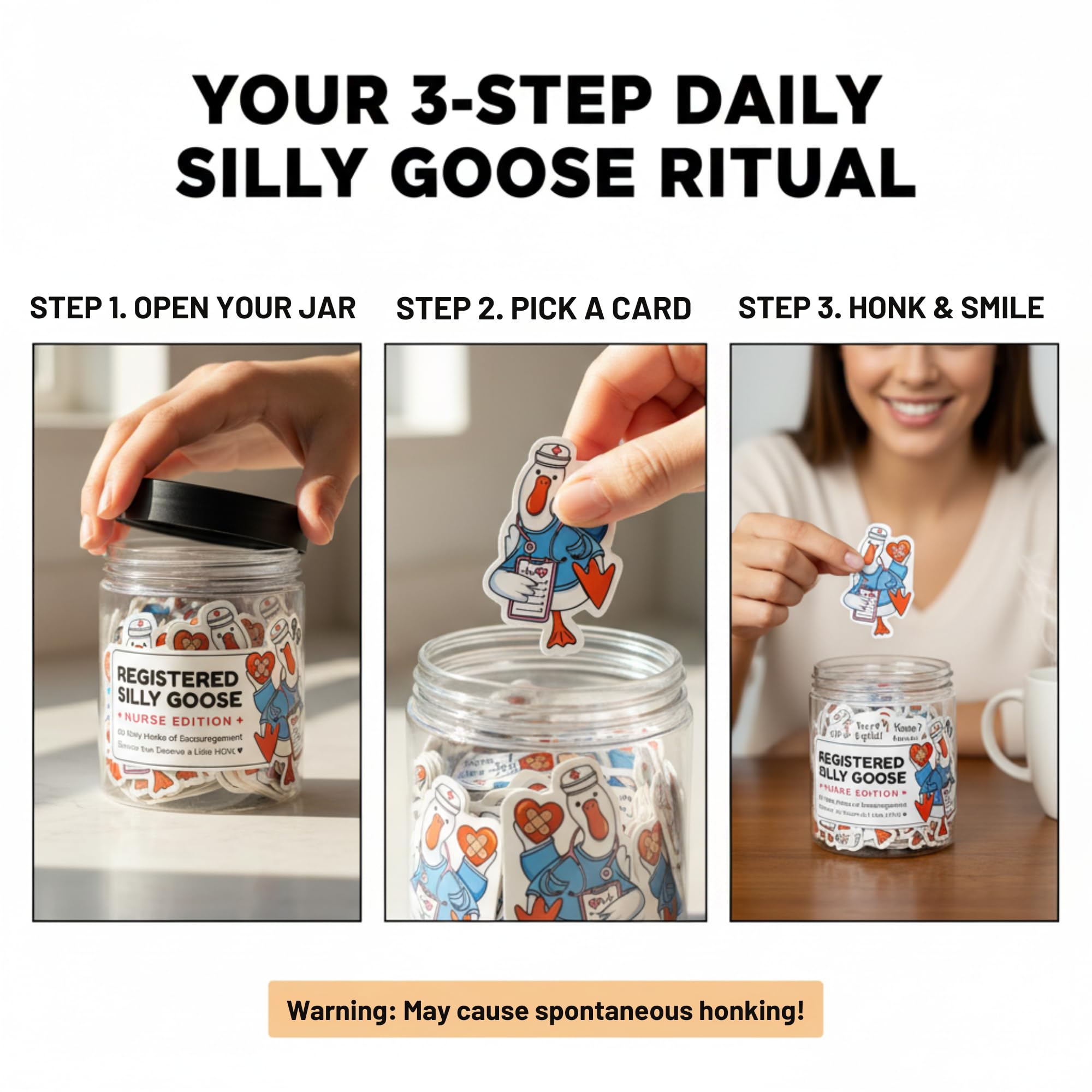 Registered Silly Goose Nurse Jar — 60 Funny Affirmation Cards, Nurses Week Appreciation Gift for Women, Nursing Graduation Gift, RN LPN CNA Encouragement