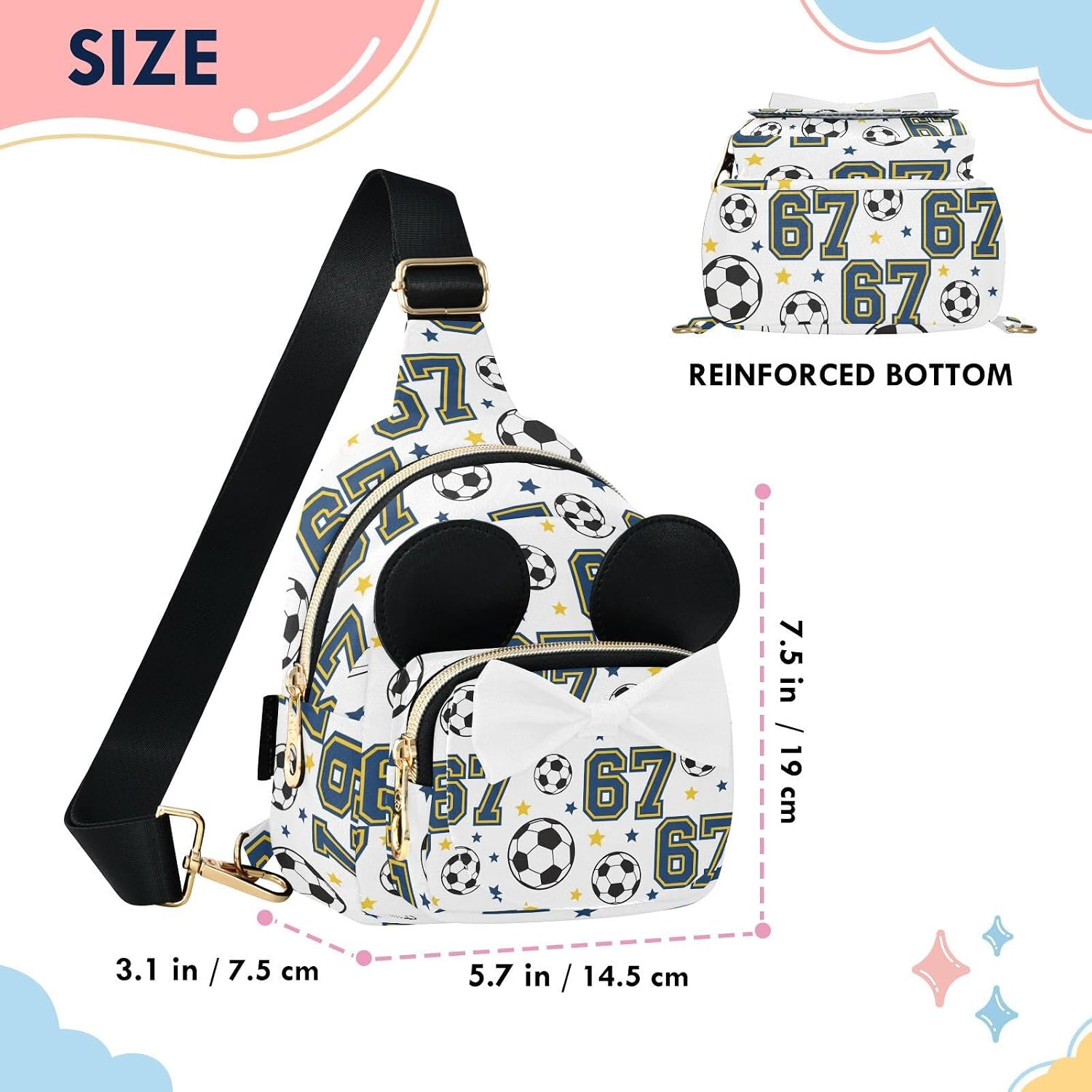 Sinestour Six Seven Kids Crossbody Bags for Girls, 3.1"x7.5"x5.7" | Crossbody Fanny Pack, Toddler Purse, Cute Sling Belt Bag with Ears, 2L Small Shoulder Chest Bag for Travel