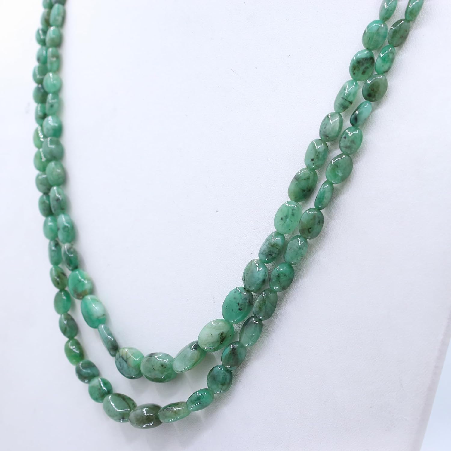 2 Line Emerald Mala Necklace Women & Mens Bead Strand Necklace May Birthstone Jewelry Unique Cabochon Groom Necklace Fine Green Jewelry Christmas Jewelry