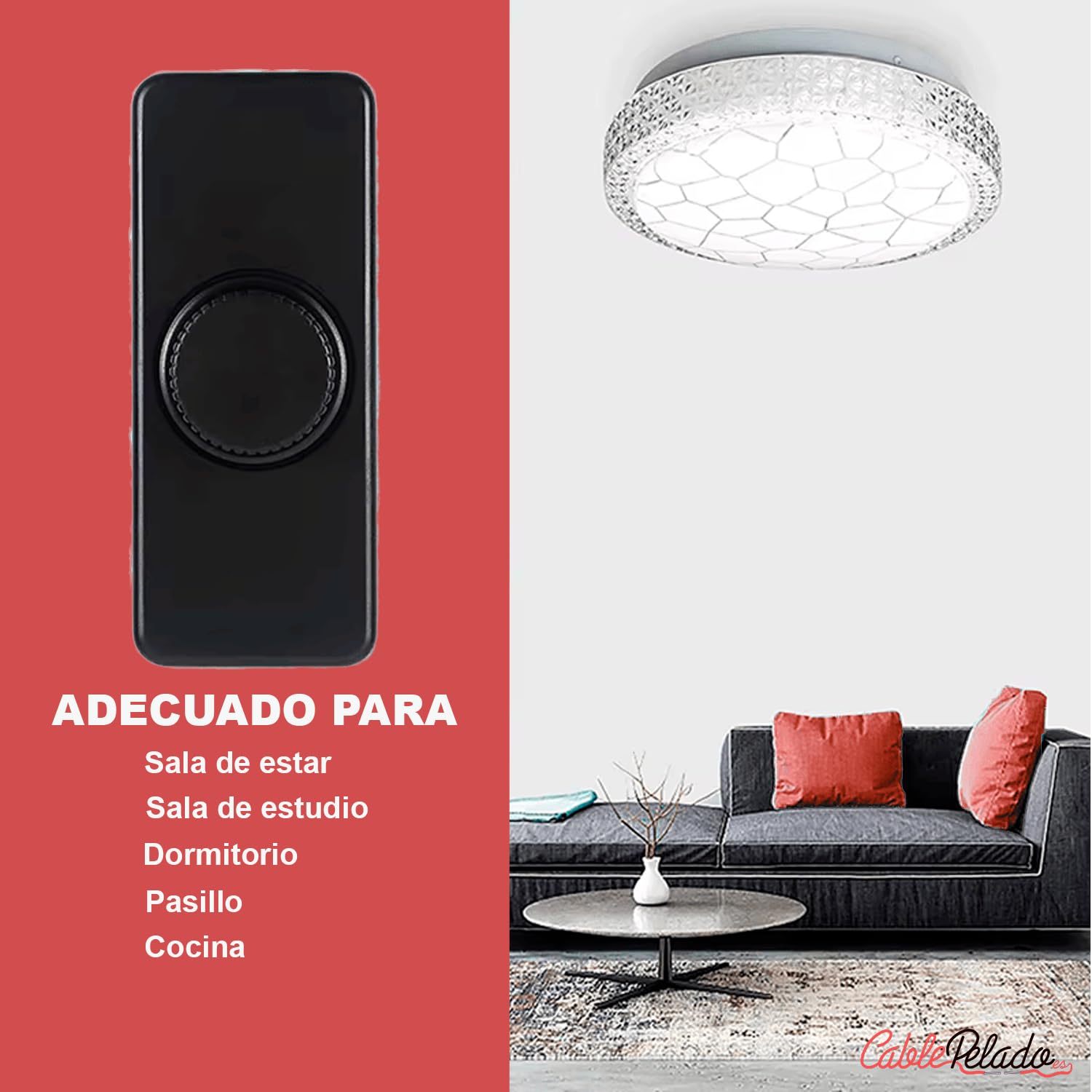 CABLEPELADO Potenciómetro Regulador de Luz con Interruptor – Dimmer LED, Control de Intensidad 12V-24V DC, Atenuador para Tiras LED, Potencia 8A 196W Máx, Conexión por Tornillo