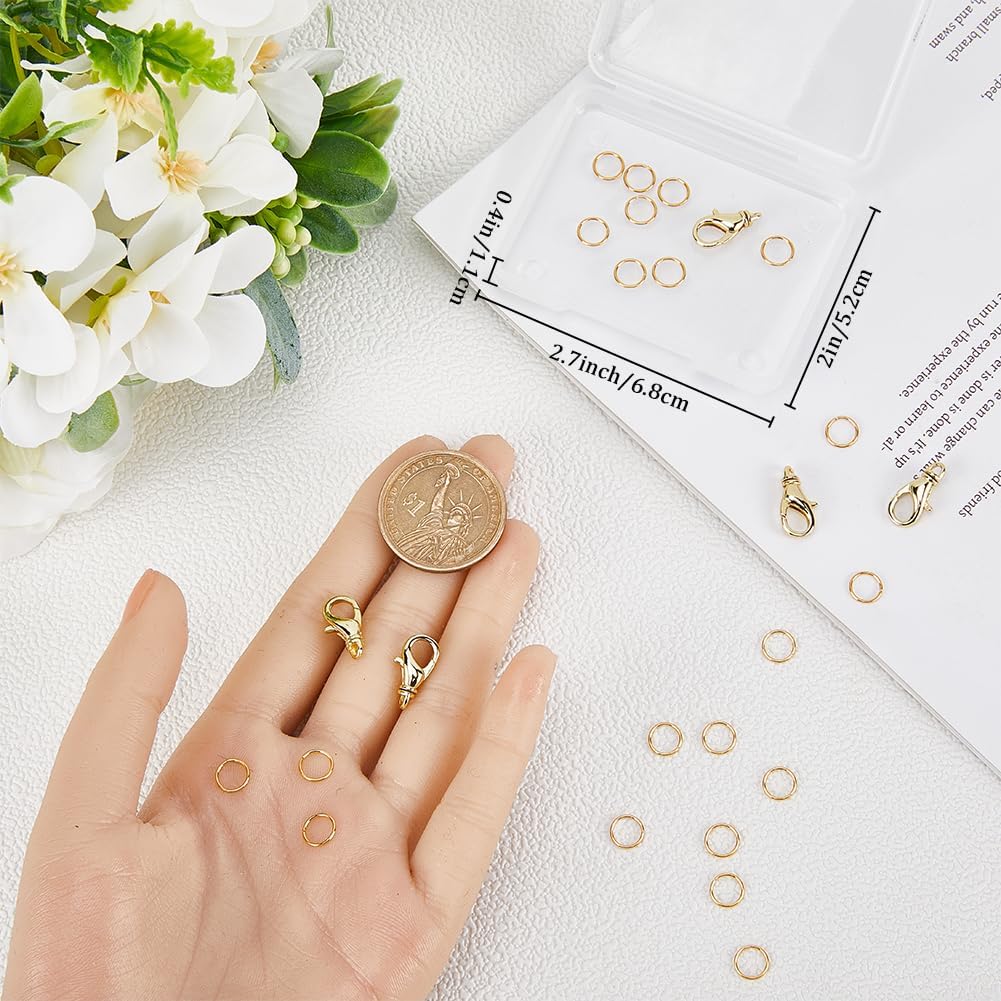 Beebeecraft 1 Box 6Pcs Swivel Lobster Claw Clasps 18K Gold Plated Jewelry Necklace Clasp Replacement Connector with 20Pcs 7mm Jump Ring for DIY Craft Jewellery Chains Making