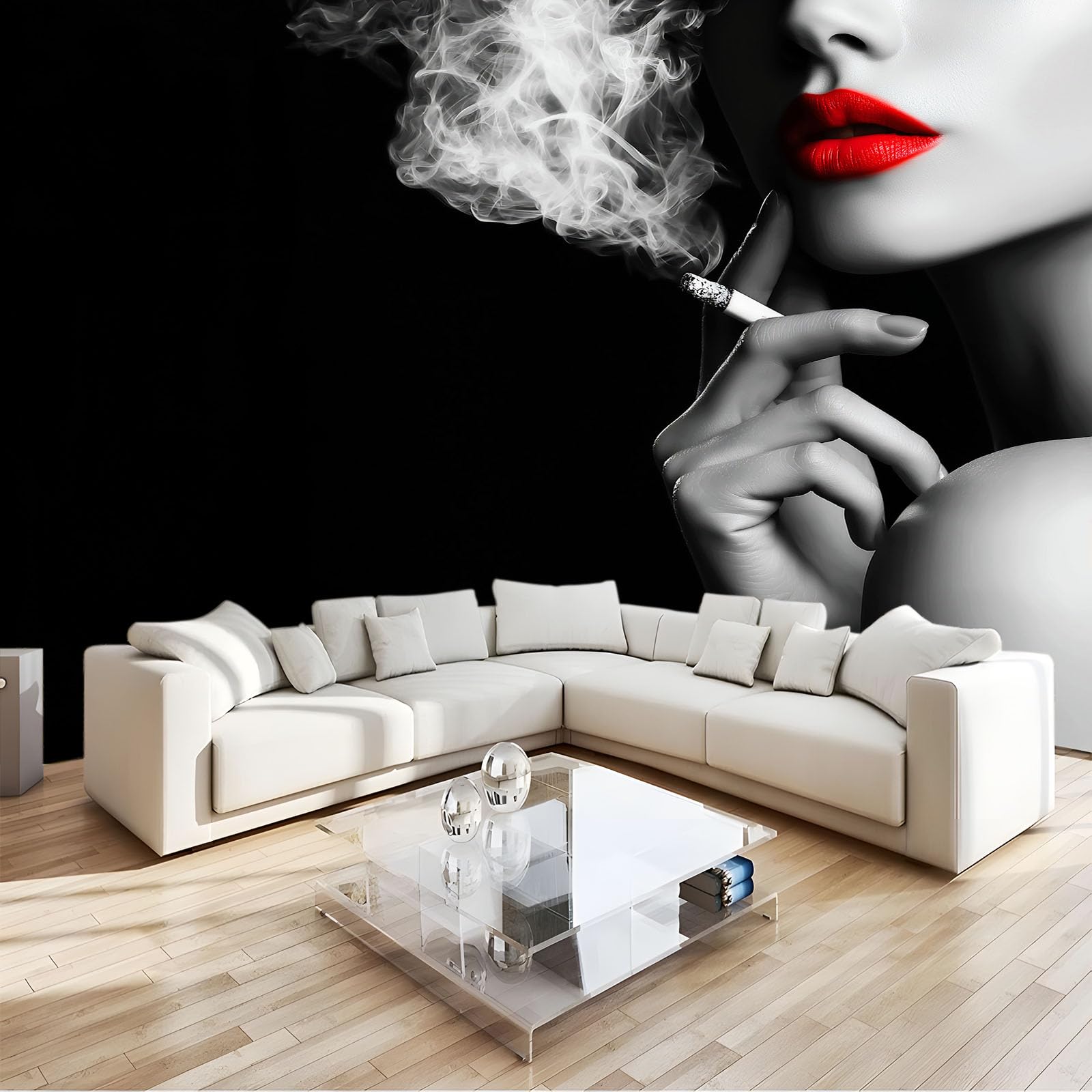 Générique 300 x 210 cm Fotografia damska paląca tapeta z nadrukiem 3D nowoczesny panoramiczny gobelin ścienny, dekoracja ścienna, ekologiczna, do salonu sypialni, czarna