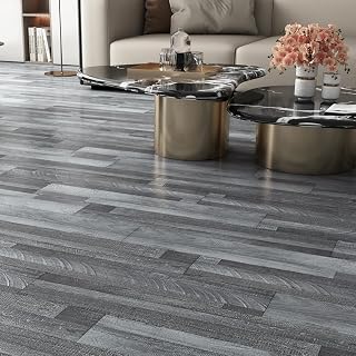 Yenhome 12"X12" Grey Wood Floor Tiles Peel and Stick Waterproof Bathroom Kitchen Vinyl Flooring Planks Temporary Self Adhesive Floor Tiles for Renter Peel and Stick Flooring (3plank 3sq.Ft) Thick