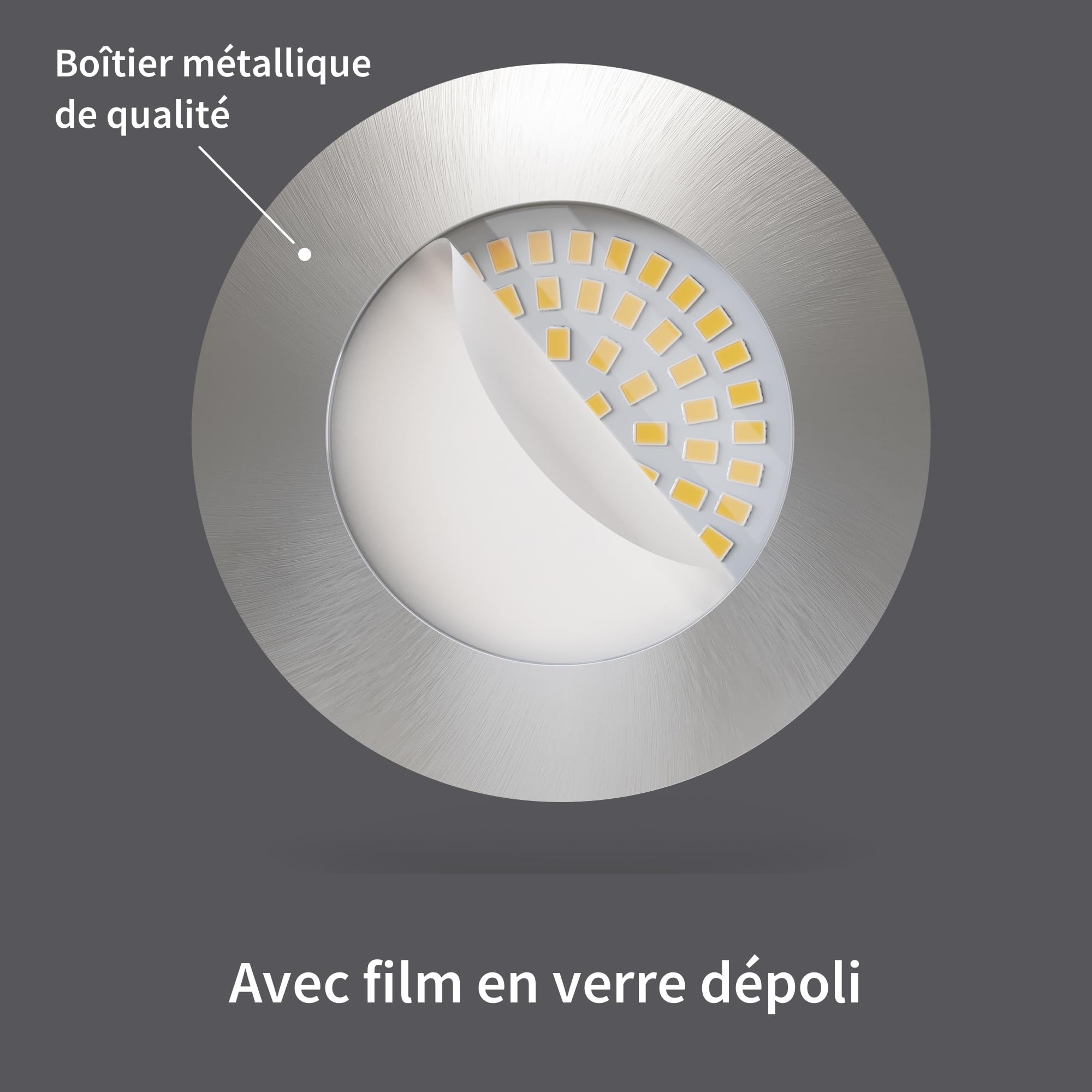 Scandinavian home Set de 3 spots encastrables LED 230V 4,5W blanc chaud 60mm - 70mm I salle de bains I CRI 90 500lm 3000K 68mm I Design en acier inoxydable avec verre dépoli