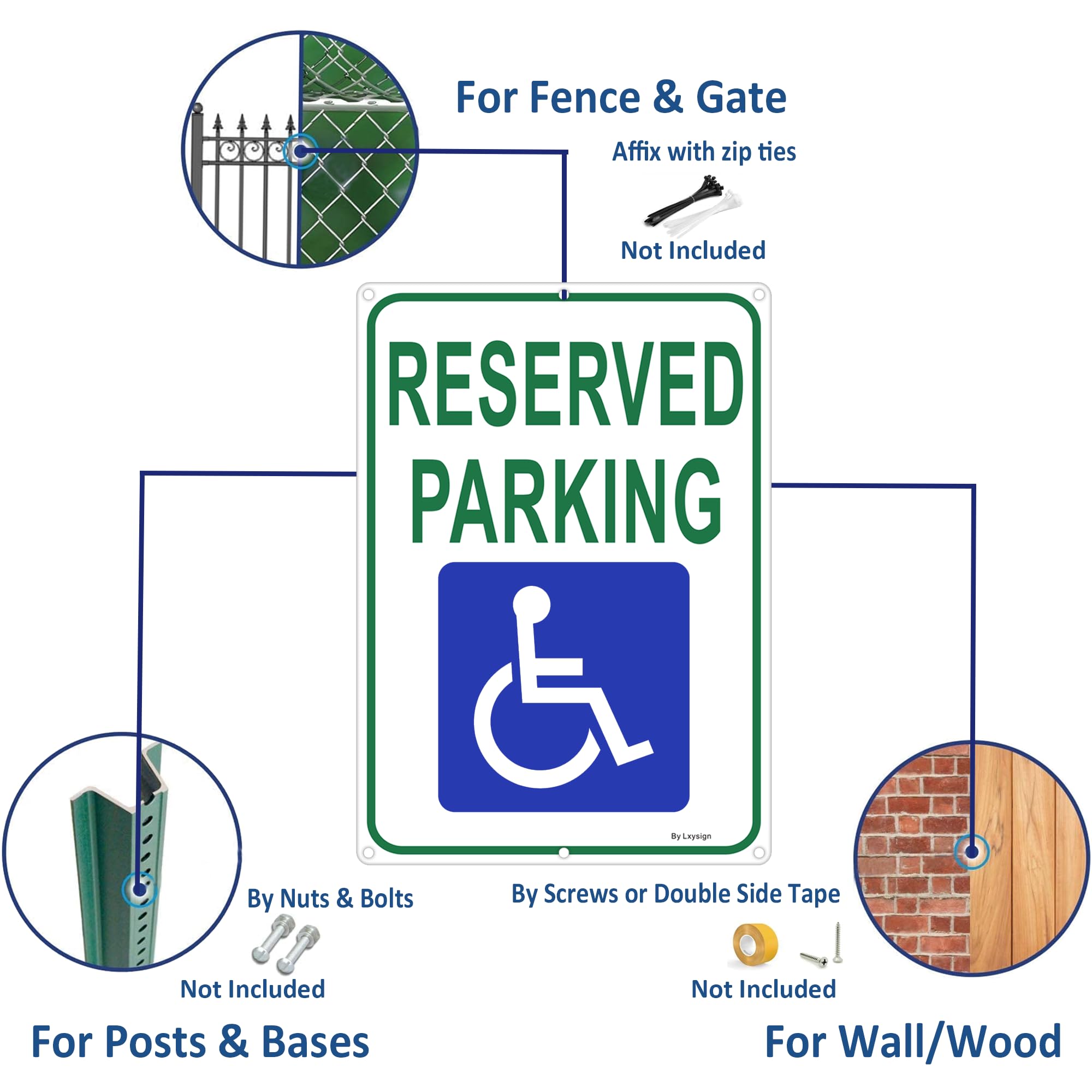 Señal de estacionamiento reservado, letrero de estacionamiento para discapacitados, con imagen de señal de silla de ruedas, 14 x 10 x 0.04 pulgadas, letrero reflectante de aluminio libre de óxido,