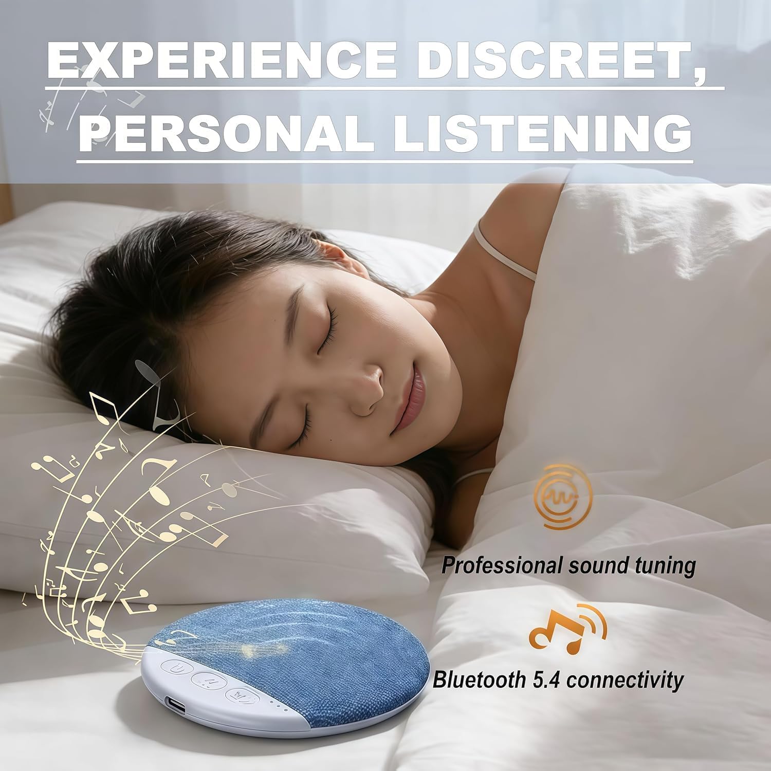 Ultra-Thin Bluetooth Pillow Speaker with Bluetooth 6.0, 2026 New Pillow Speakers for Sleeping, Bone Conduction Under Pillow Speaker with Soothing Sounds & Sleep Timer for Side Sleepers & Deep Sleep — view 4