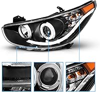 Vista 3 de AmeriLite Black Projector Replacement Headlights LED Bar Halo Set For Hyundai Accent 4 Door/Hatchback - Passenger and Driver Side