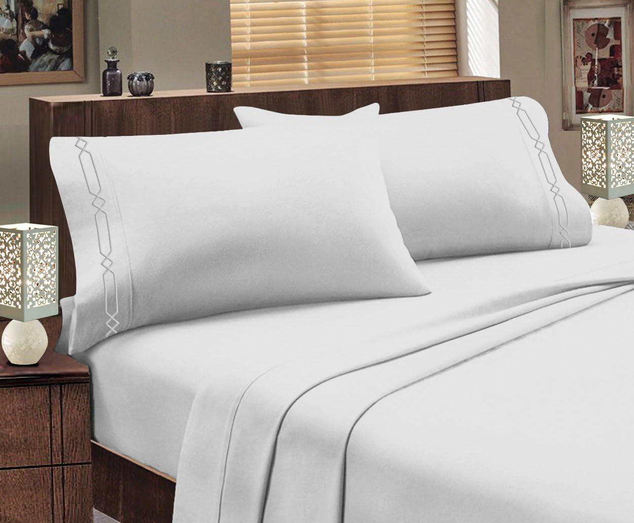 Hotel Luxurious, 1800 Series Super Soft Embroidery 3 PC Sheet Set (Twin White)