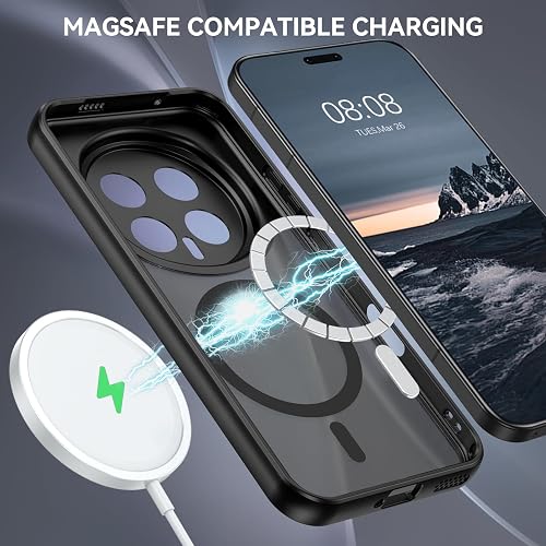 YINLAI Coque pour Honor Magic 8 Pro 5G, Compatible avec MagSafe, Magnétique Etui Translucide Mat Arrière Housse Fine Protection Antichoc Anti-Rayures Case pour Honor Magic8 Pro 5G 6.71", Noir - 3