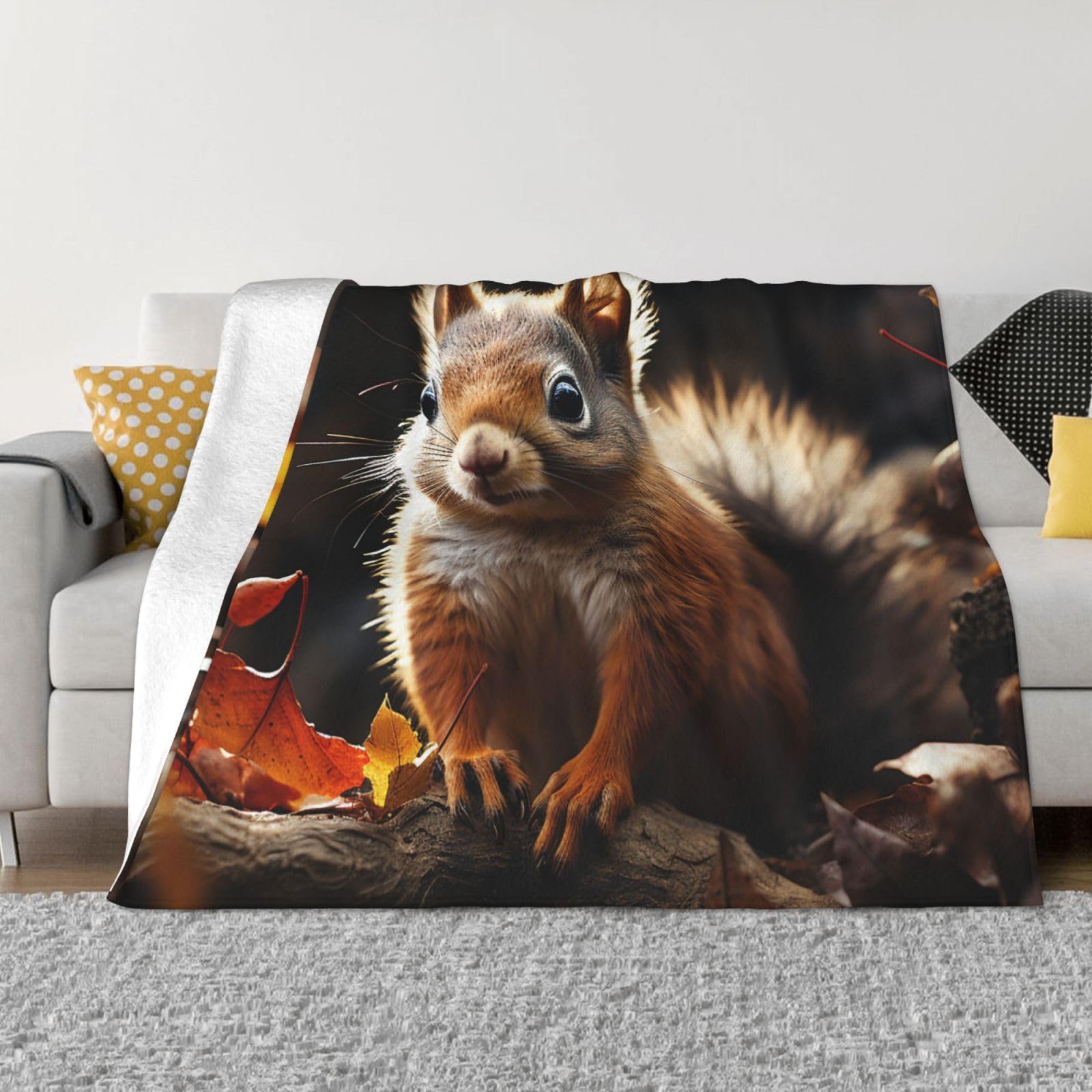 KLOPH Squirrel in the Woods Throw Blanket 80"x60" Flannel Fluffy Warm Blanket for Couch, Reversible Plush Blankets for Bed, Comfy Fuzzy Blanket for Sofa, Plush Lightweight-Blankets for All Season