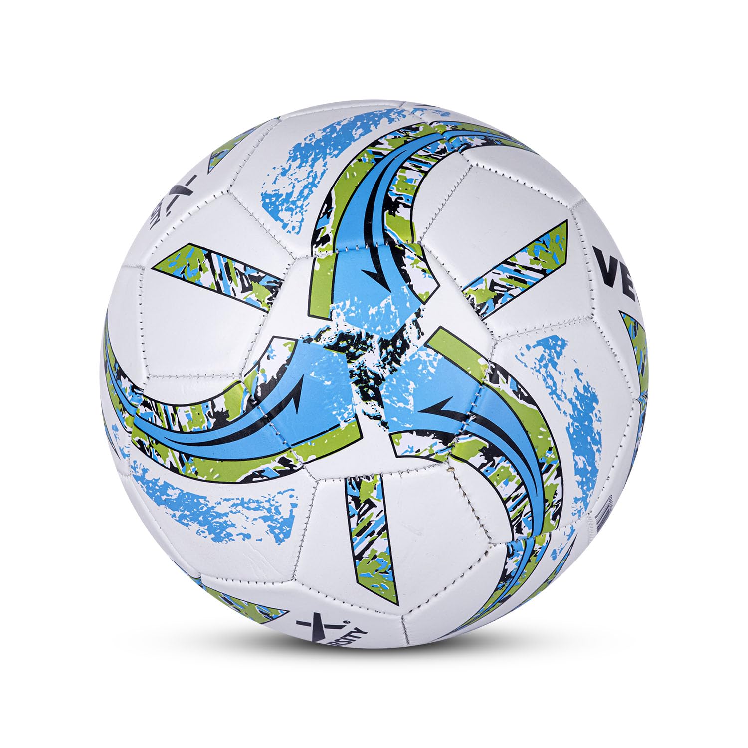 Vector X 32 Panel Varsity PVC Machine Stitched Indoor/Outdoor Football with Butyl Bladder, White-Blue, Size 5, Suitable for Match and Training for Adults 15+ Years + Free Air Needle 1