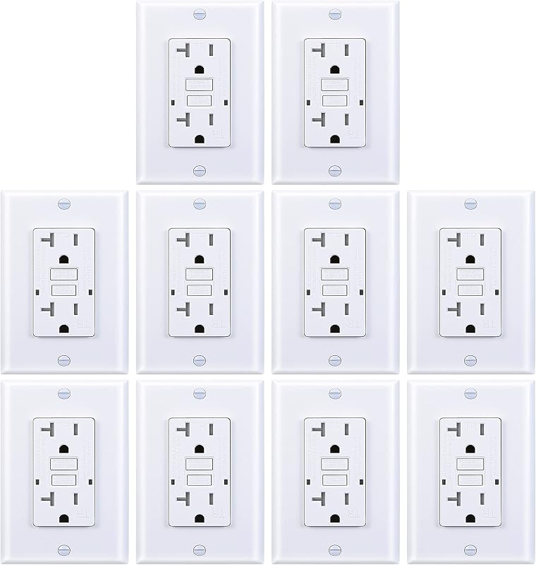 GFCI Outlet, Tamper-Resistant GFI Receptacle with LED Indicator, Self-Test Ground Fault Circuit Interrupter, Decorator Wall Plates and Screws Included, UL Listed, White (White, 20A 10 Pack)