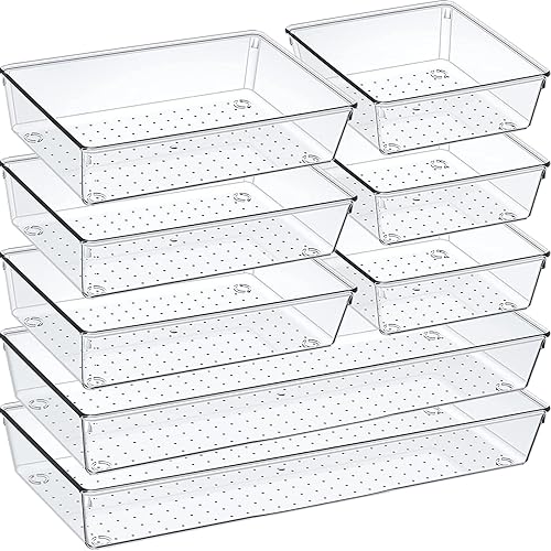 Juego de organizador de cajones de plástico transparente, bandeja de almacenamiento de cajones de cocina antideslizante de acrílico, divisor de gran