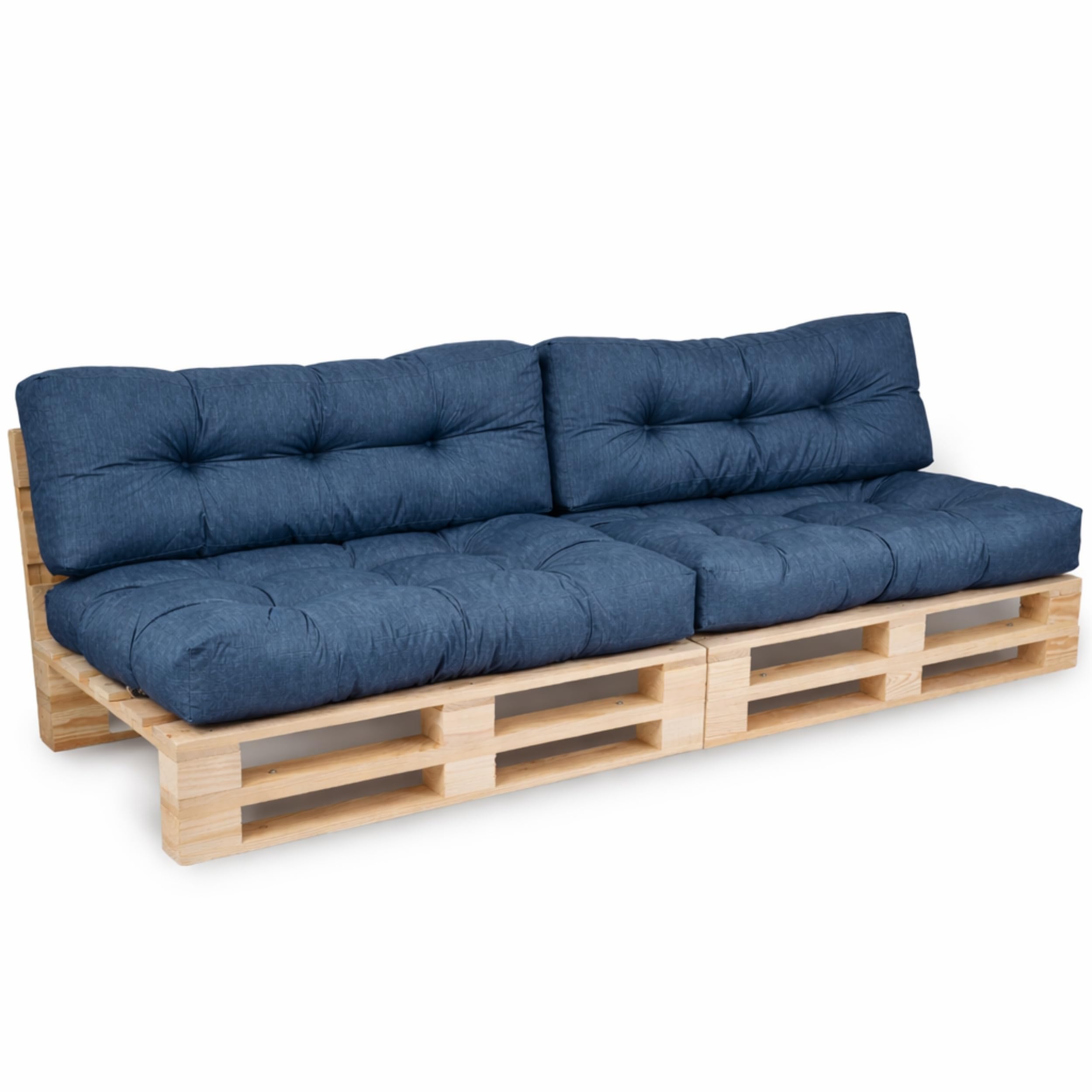 bananair - Cojines para Palets - Tela Resistente, Anti-UV y Repelente al Agua - Muy Cómodo, Relleno de Espuma - Cojines Exterior para Jardín y Terraza (2 Asientos 120x80 y 2 Respaldos 120x40, Azul)