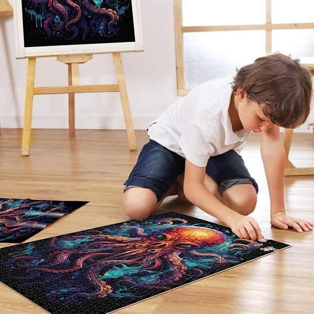 Foto 4 de 6 de Puzle de 1000 piezas para adultos, 38 x 52 cm, diseño de pulpo cósmico