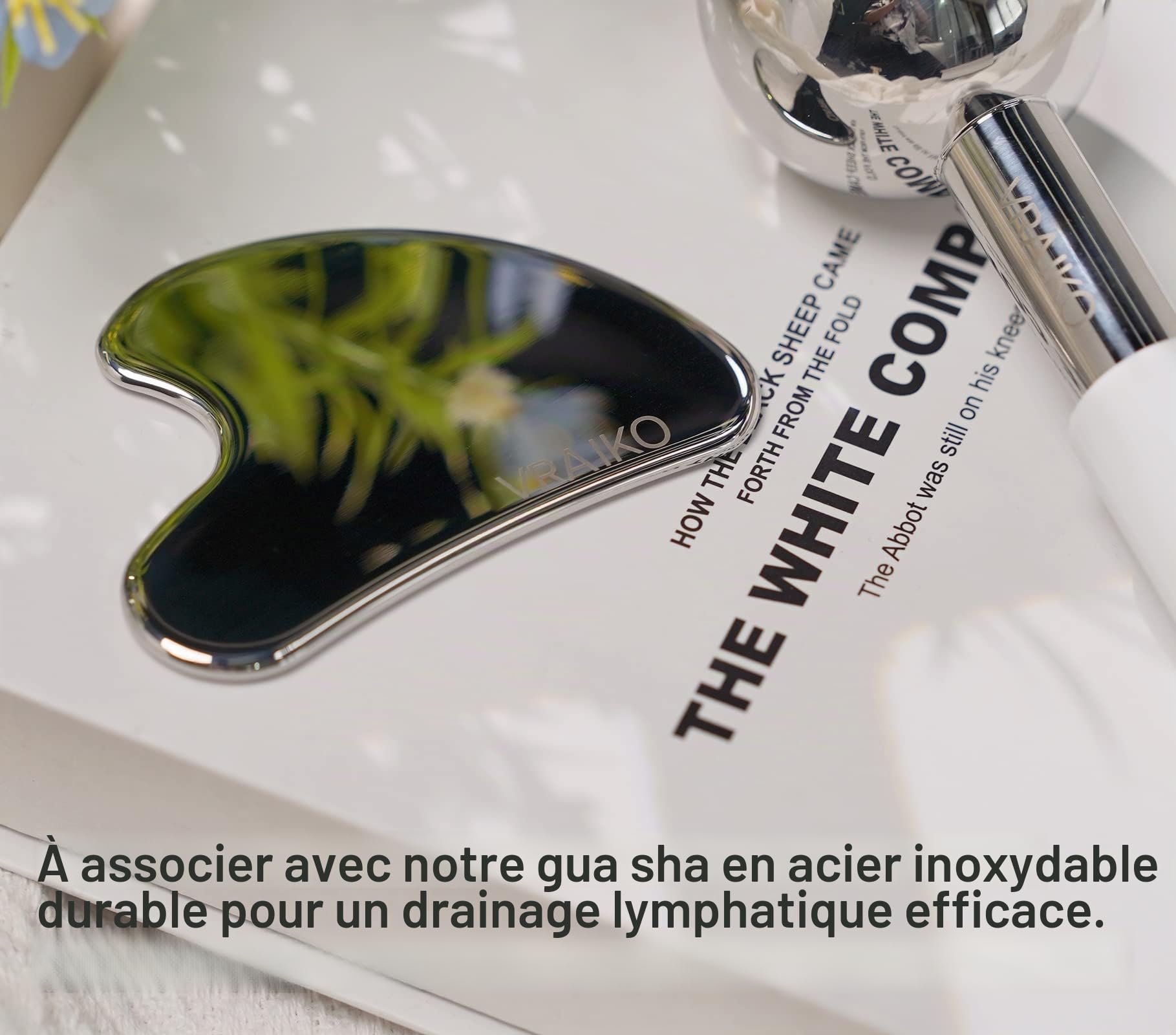 VRAIKO Ice Globes pour le visage et Gua Sha, outils pour le visage Gua Sha et bâtonnets de cryo avec acier incassable, rouleaux de refroidissement pour les cernes, les poches et le drainage (Blanc)
