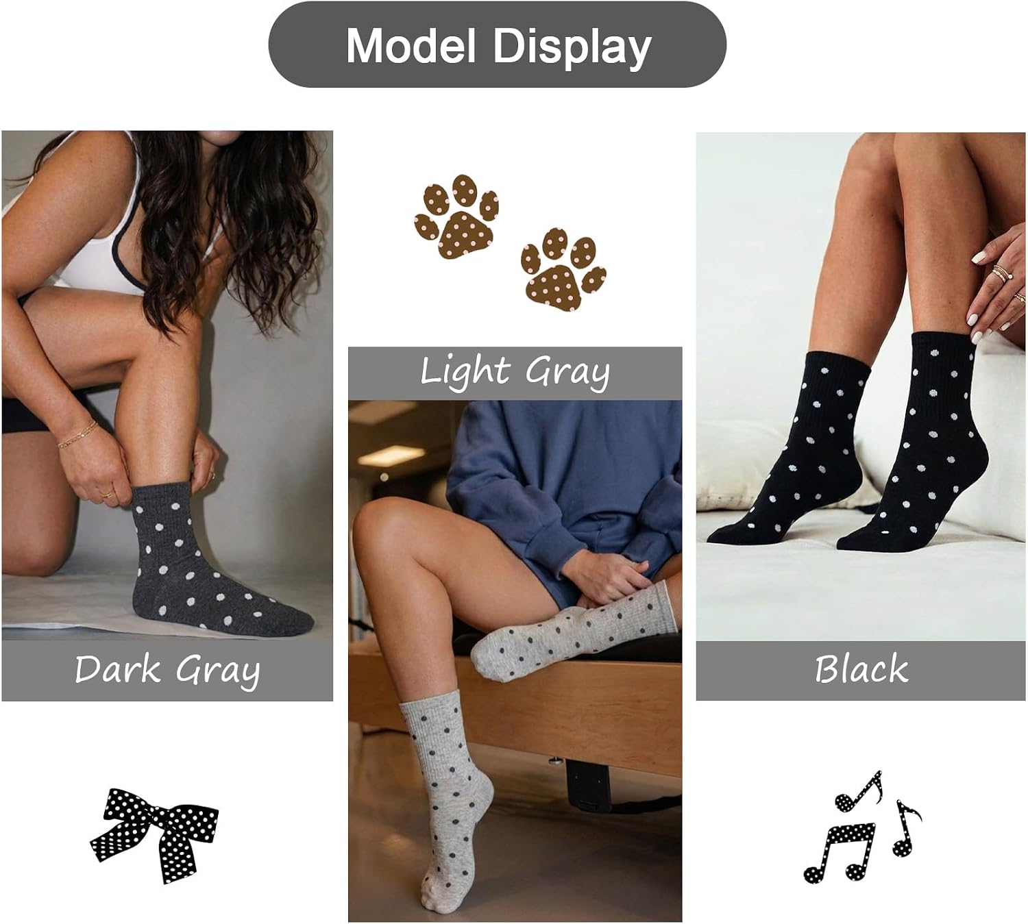 Polka Dot Crew Socks for Women, 5 Pairs Cute Ankle Socks Breathable Casual Socks Fashion Spring Summer Socks for Daily Wear, Size 5-10