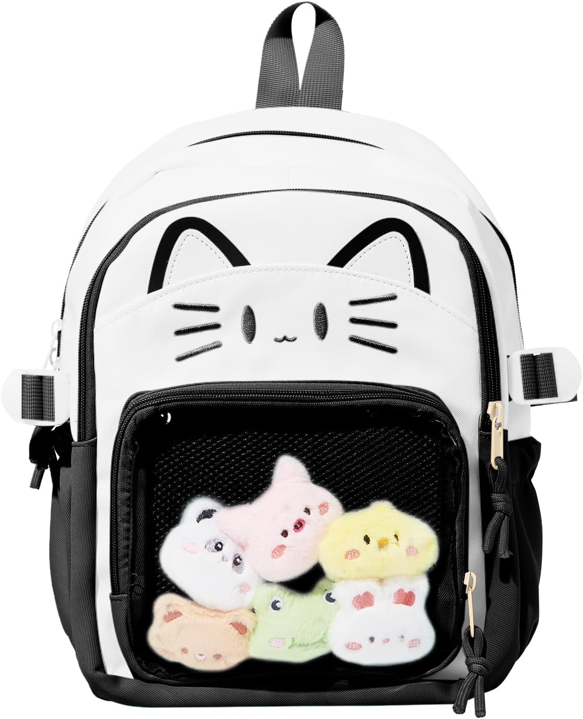Kawaii Cat Ita Bag,Pin Purse,Pin Display Backpack Bag with Insert,For Daily Use and Cosplay(black-white,small)