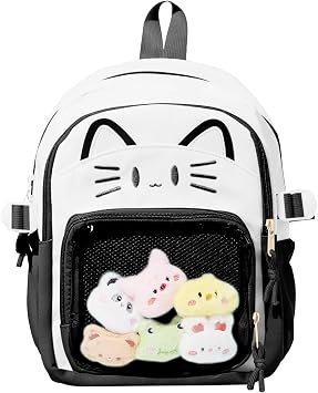 Kawaii Cat Ita Bag,Pin Purse,Pin Display Backpack Bag with Insert,For Daily Use and Cosplayblack-white,small
