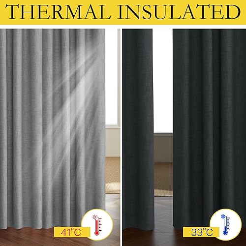 Miniatura 4 de NICETOWN Cortinas de lino 100% absolutamente opacas con forro blanco aislado térmico, 52 pulgadas de ancho, 2 paneles, cortinas de 84 pulgadas de