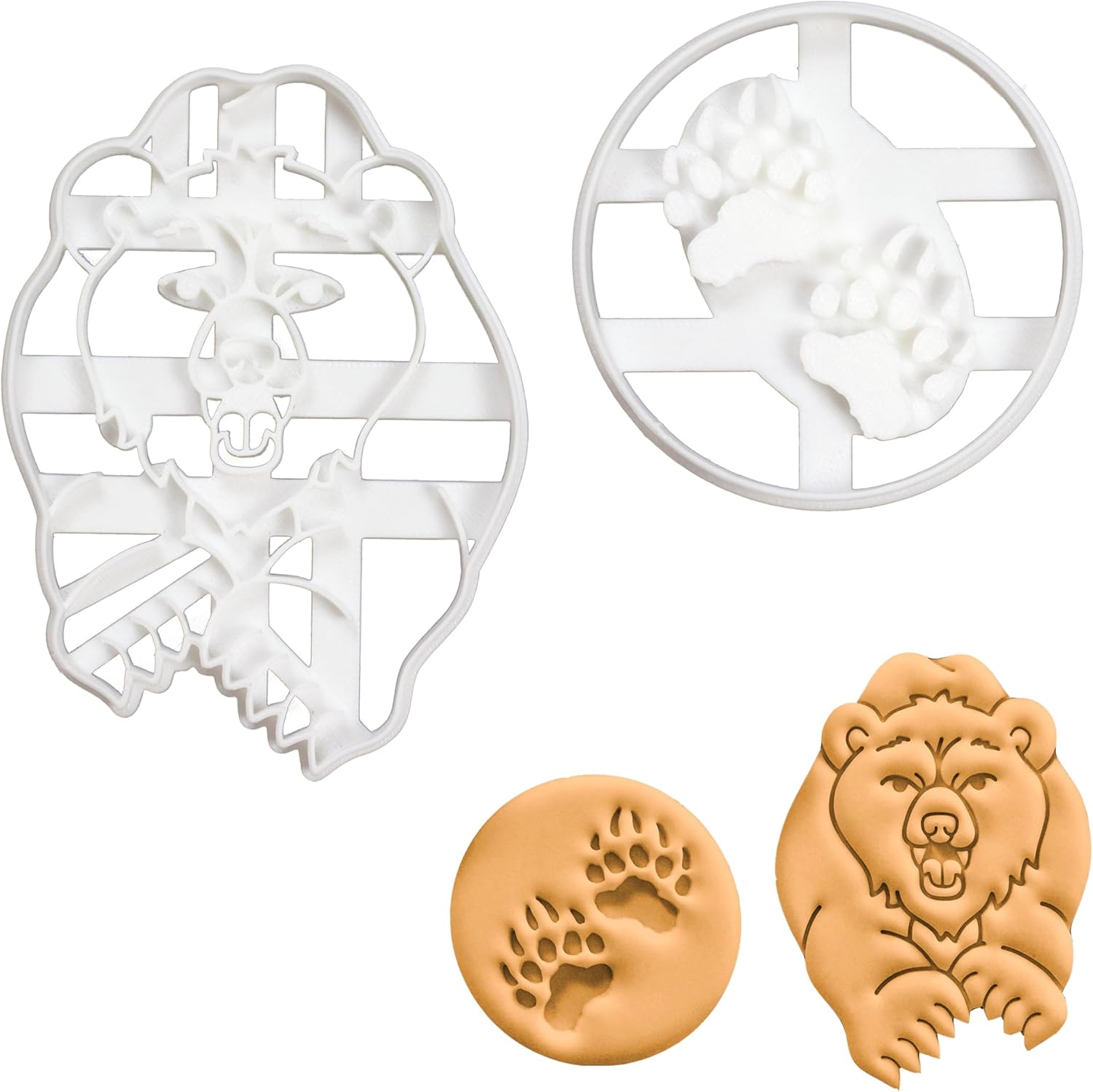 Set of 2 Bear cookie cutters (Designs: Bear Paw Prints and Bear), 2 pieces - Bakerlogy