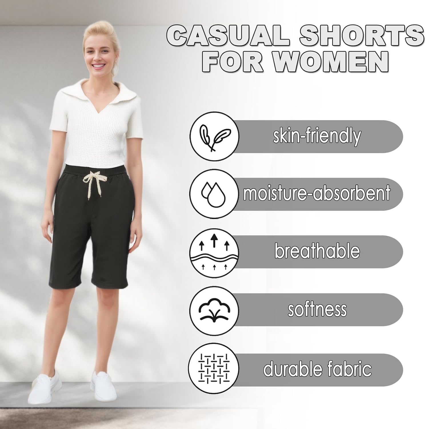 XinYangNi Womens Casual Shorts Cotton Cargo Lightweight Hiking Shorts Elastic Waist Drawstring Summer Shorts with Pockets Army Green US 20