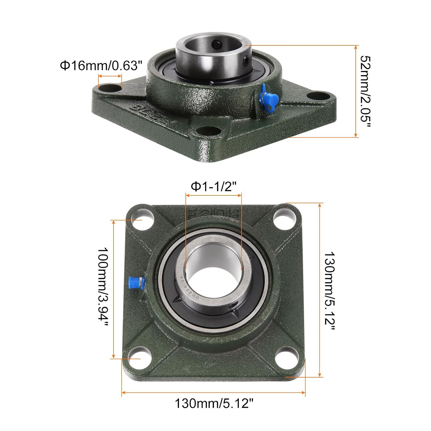 HARFINGTON 2pcs UCF208-24 Pillow Block Bearing 1-1/2" Bore Cast Iron Base Chrome Steel Mounted Ball Bearings Self Alignment with Hex Key Wrench
