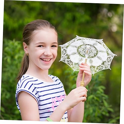 Miniatura 6 de STOBOK Paraguas de encaje vintage, sombrilla de encaje blanco para fotografía nupcial de boda, 11.79 pulgadas