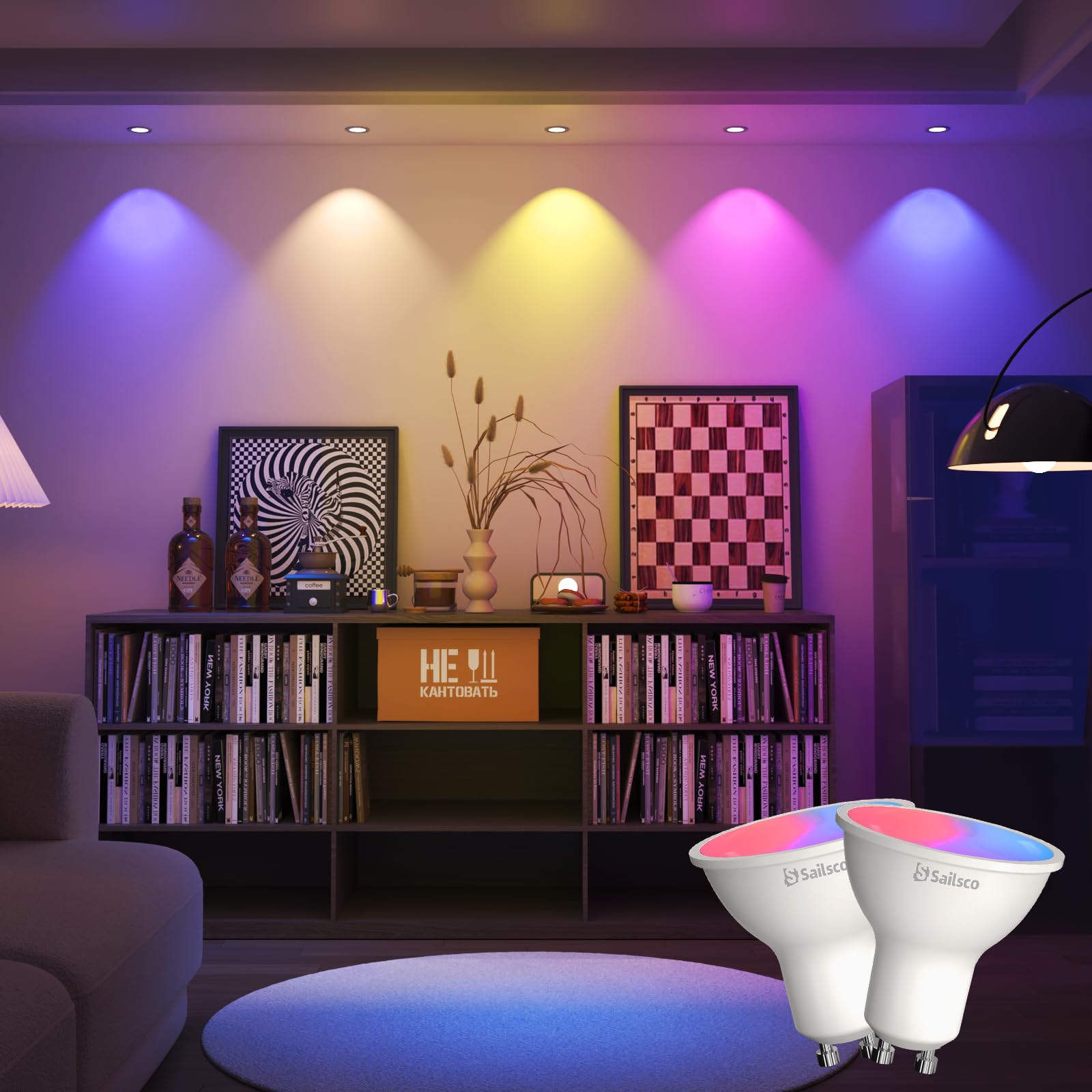 Matter Lampadina WiFi GU10 Intelligente LED Smart,Compatibile con Alexa,Google Home,Smart Life, 4.7W(Equivalenti a 57 W),400LM,Dimmerabile RGB+2700K-6500K Lampadine Multicolore GU10,Pacco da 4