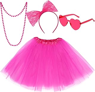 Falda tutú de tul para mujeres adultas con diadema de lazo, collar de cuentas, gafas de sol de corazón, recuerdos de fiesta coloridos