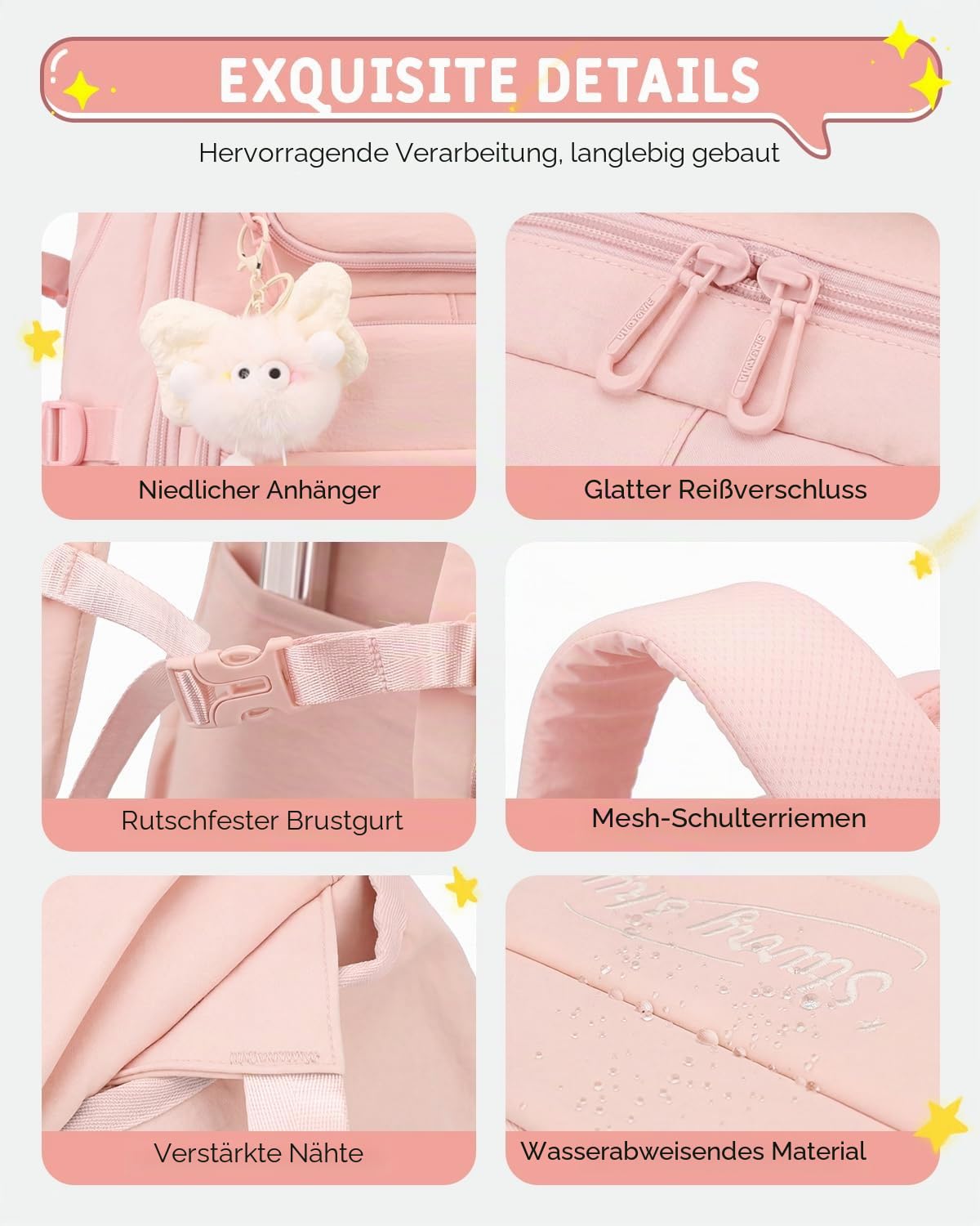 Amythe Schulrucksack Mädchen mit Rollen, 30L Rucksack Teenager Trolley | Schultasche mit 6 Räder für Grundschule Sekundarstufe, Abnehmbar Trolley Lässiger Ranzen, Rosa
