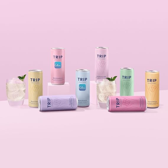 TRIP Ultimate Sampler Pack Sparkling Drink with 120MG calming Magnesium Citrate + Lion’s Mane + Chamomile + Lemon Balm. Low Calorie, No Added Sugar and Vegan (Pack of 12 x 250ml)