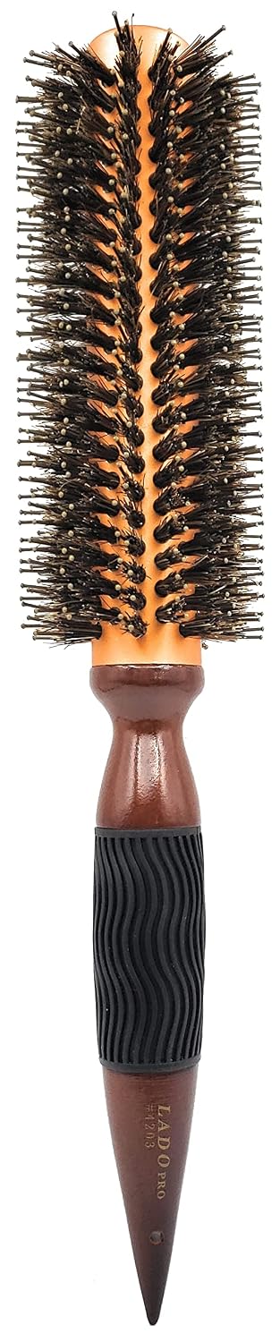 Lado Pro Long Gold Barrel Double Nylon & Boar Bristle Round Wood Hair Brush (Large, 2 1/4 inch)