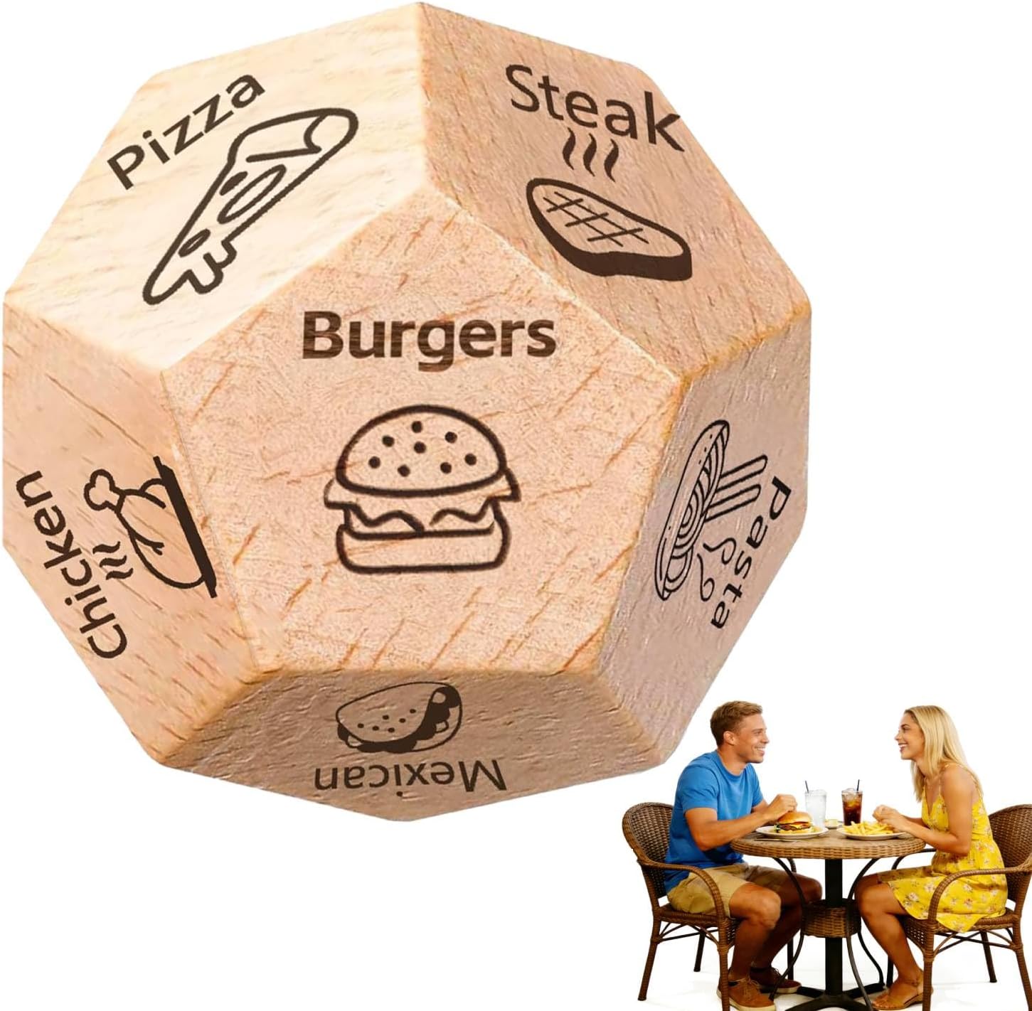 Food Decision Dice Romantic for Him Her Couples Date Night Games Wooden Dinner Decider Dice for Birthday Anniversary Boyfriend Girlfriend Men Women Wife Husband
