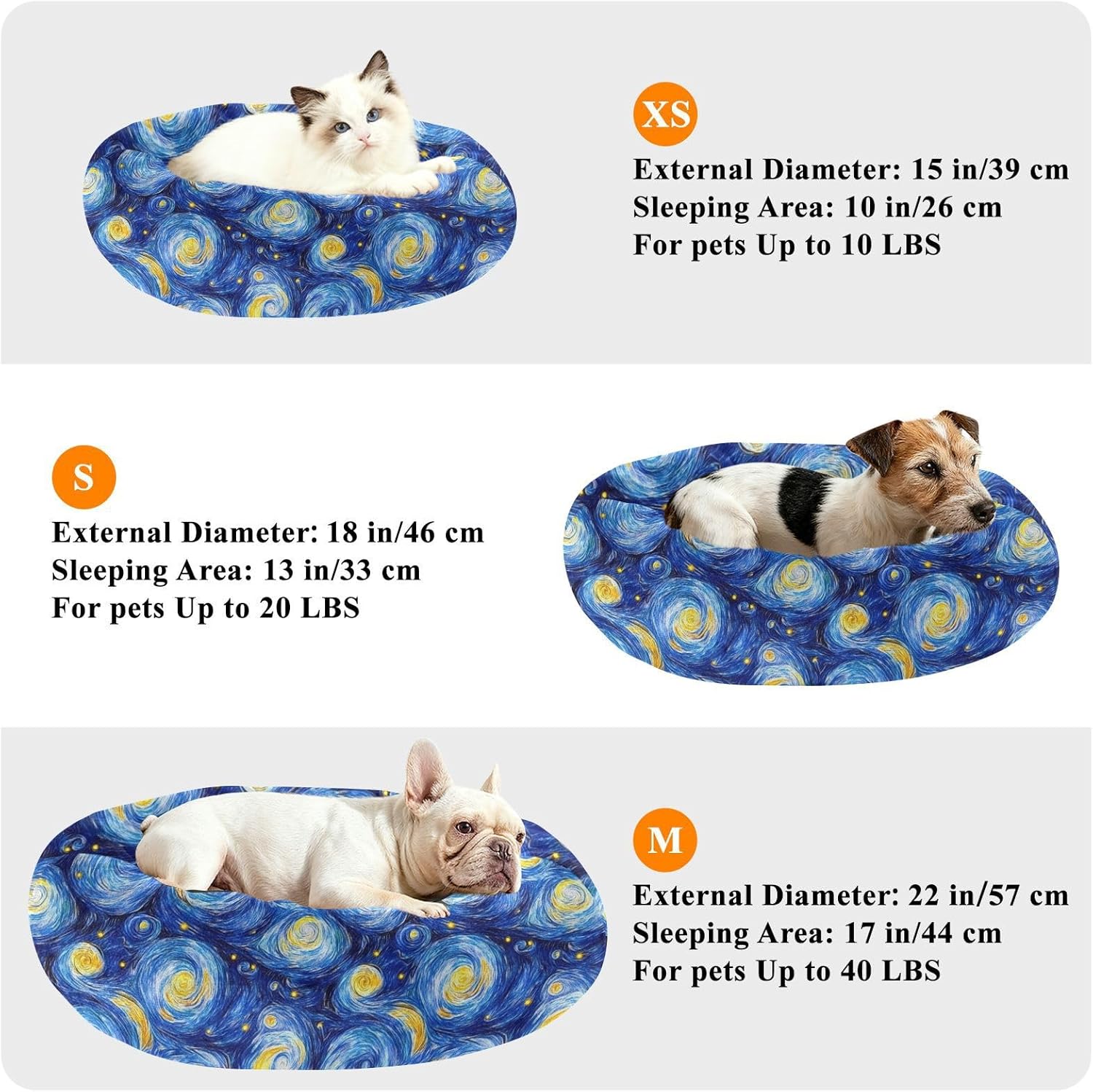 Pet Dog Beds Anxiety Relief Fluffy Dog Pillow Bed for Small Size Pets Sleeping M Blue Starry Night Oil Painting