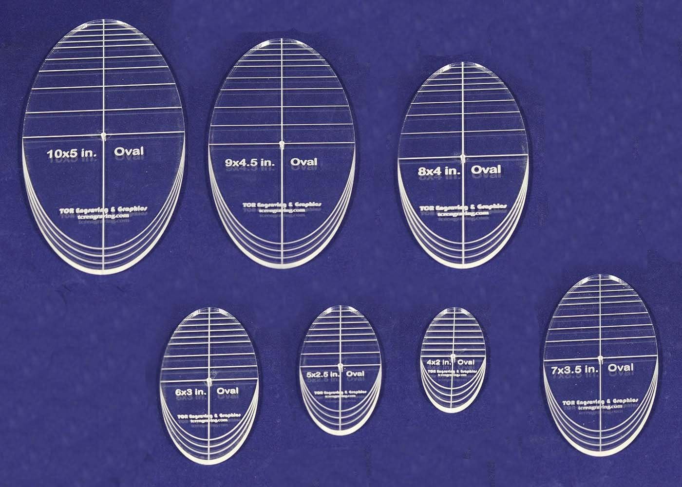Oval Quilt Templates 7 Piece Set. 4 Inch -10 Inch - Multi Purpose 1/4 Inch