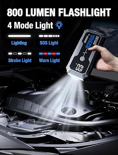 Miniatura 7 de Batería de arranque de salto 8250A (para todo el gas o 10.0+L Diesel), arranque de auto resistente potable de 12 V con banco de energía de 60 W, 48