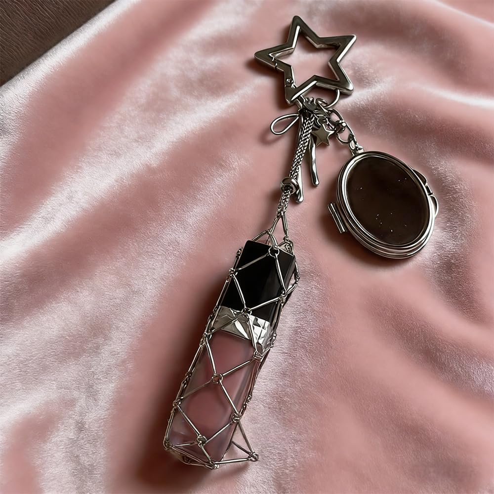 Star Silver Mesh Pouch Bag Charm - Retractable Chain with Lipstick Holder, Stylish Purse Accessory for Daily Outfits, Unique Bag Decor (1 Piece)