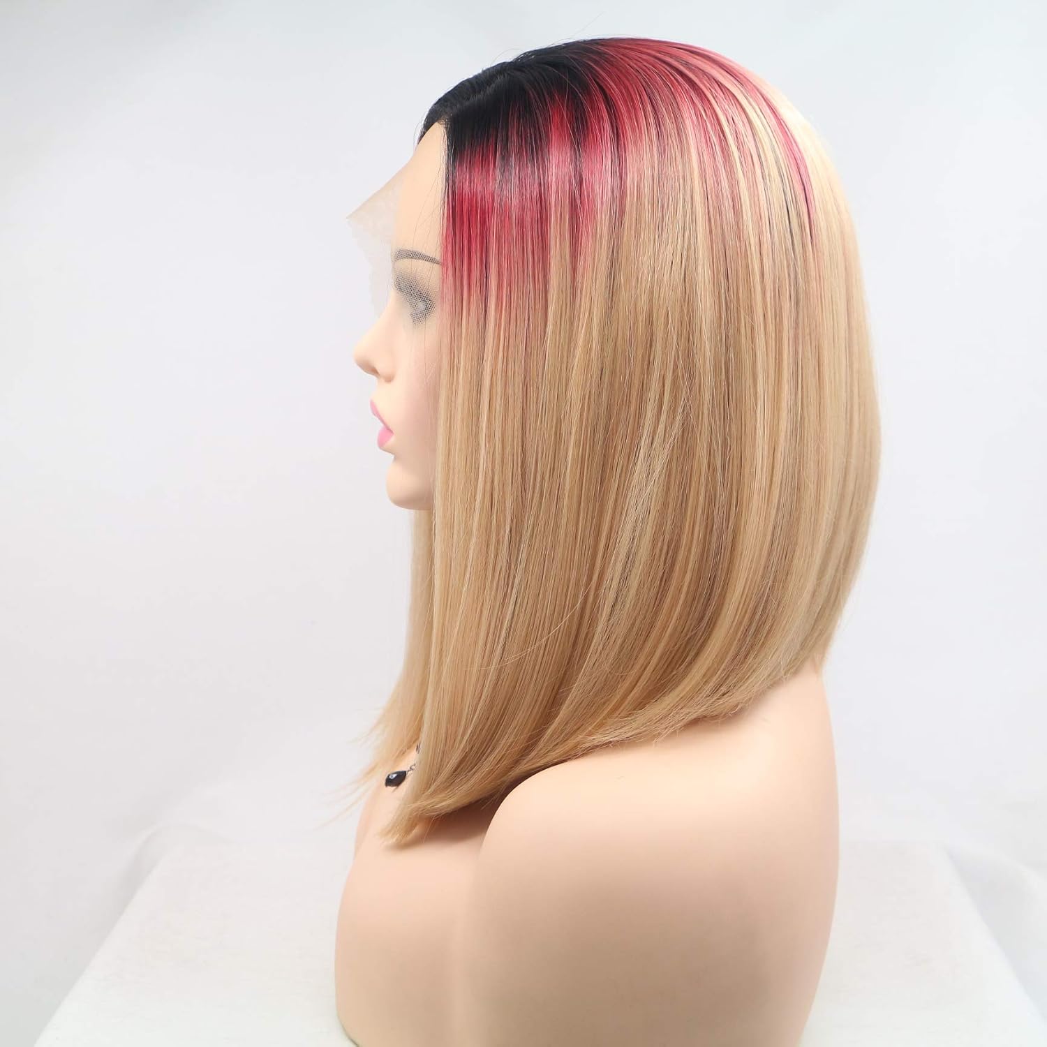 Ombre BOB Wig Lace Front L Part Honey Blonde Short Bob Synthetic Wigs for Women Half Hand Tied Ombre Lace Wig for Black Woman (Ombre Light Brown Colorful Roots)