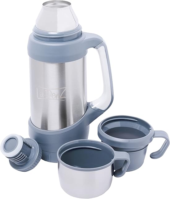 LaDenz Double Walled Vacuum Cup Flask - 1l Thermo Stainless Steel Flask for Hot & Cold Drinks - Portable Coffee Flask- Travel Coffee Mug - Insulated Water Bottle with Cleaning Brush
