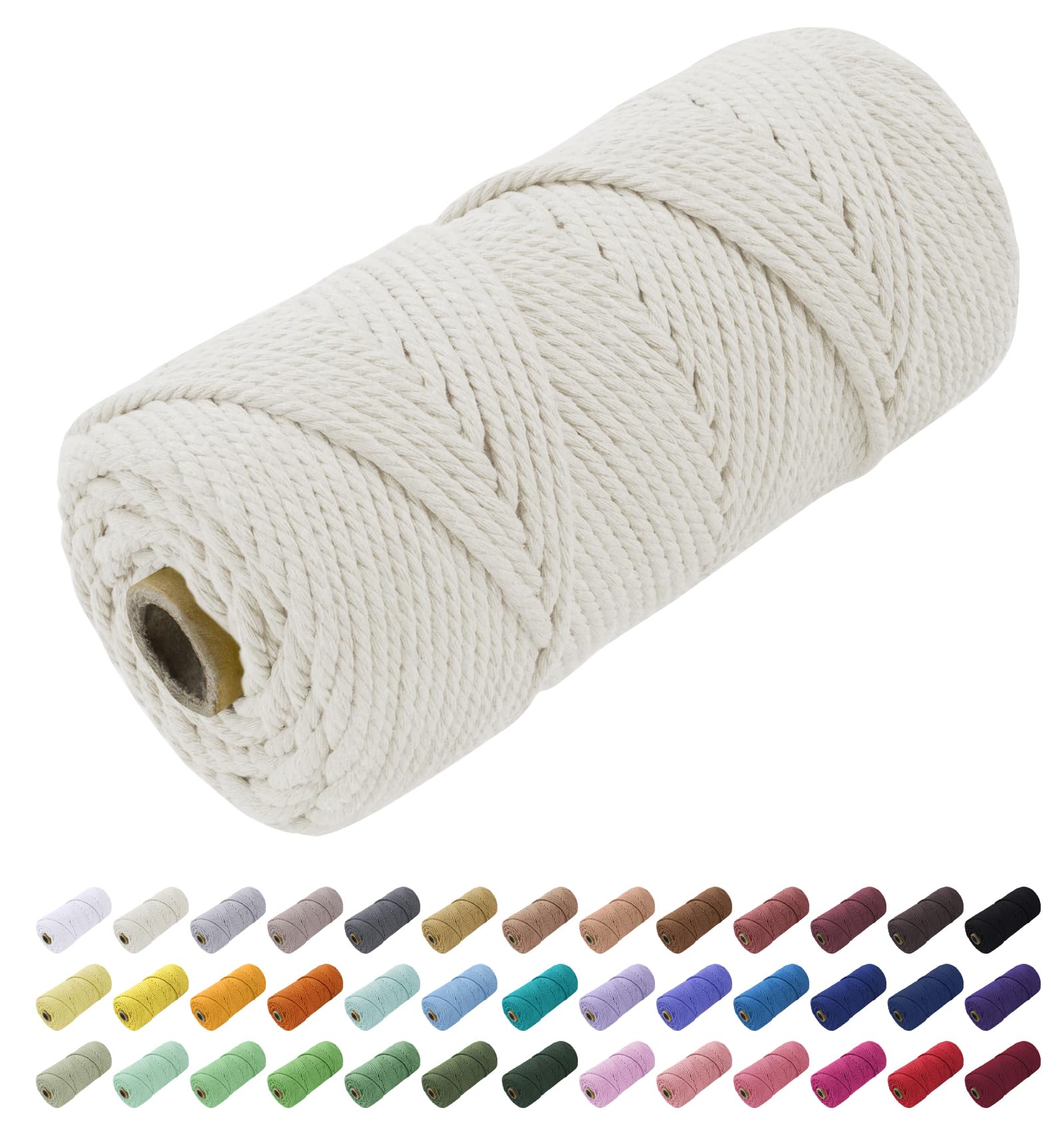 Uiopa - Corde Macramé Coton Tressé 4mm X 100m - 38 Couleurs - Pour Suspensions, Décorations, DIY