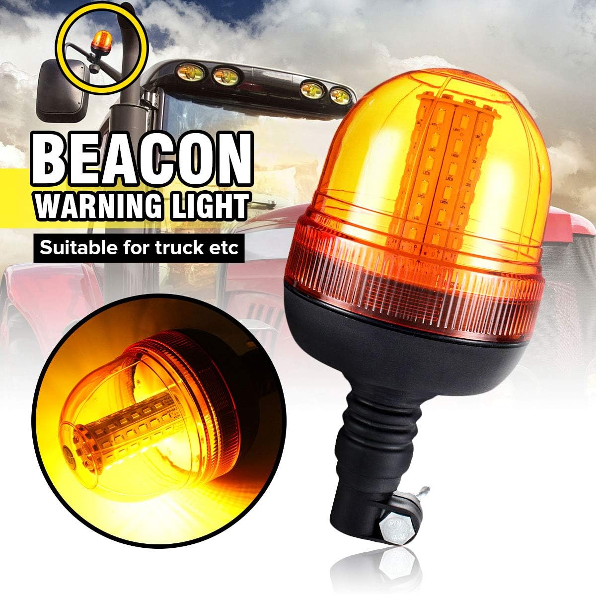 Amber Beacon LED Emergency Strobe Lights for Trucks Tractor Snow Plow,LED Emergency Flashing Amber Rotating 12v/24v 60LEDs