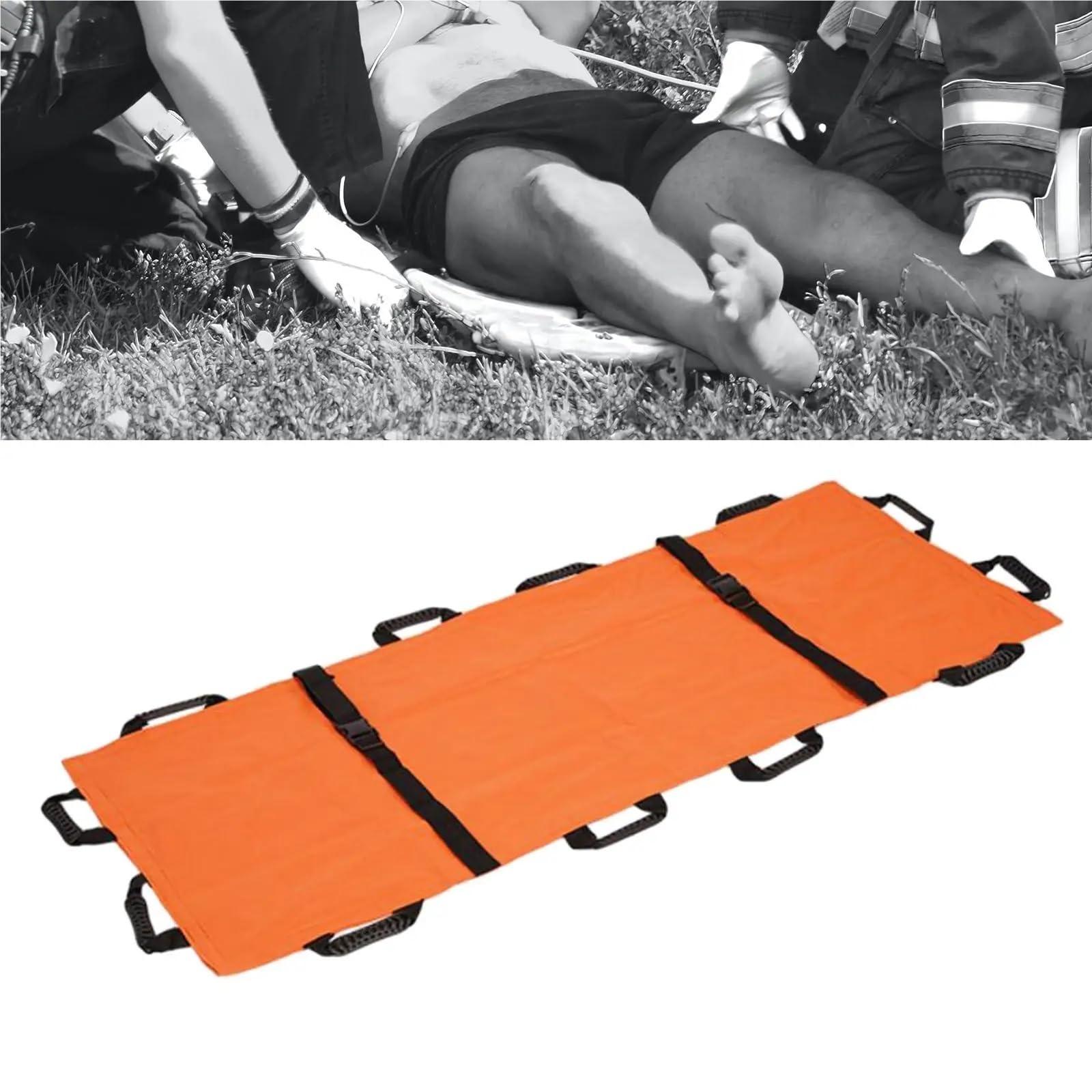 Brancard Portable Civière souple pliable avec 12 poignées en nylon, civière portable for les patients, for la maison, lieux sportifs, aides familiales et urgences(Black 02)