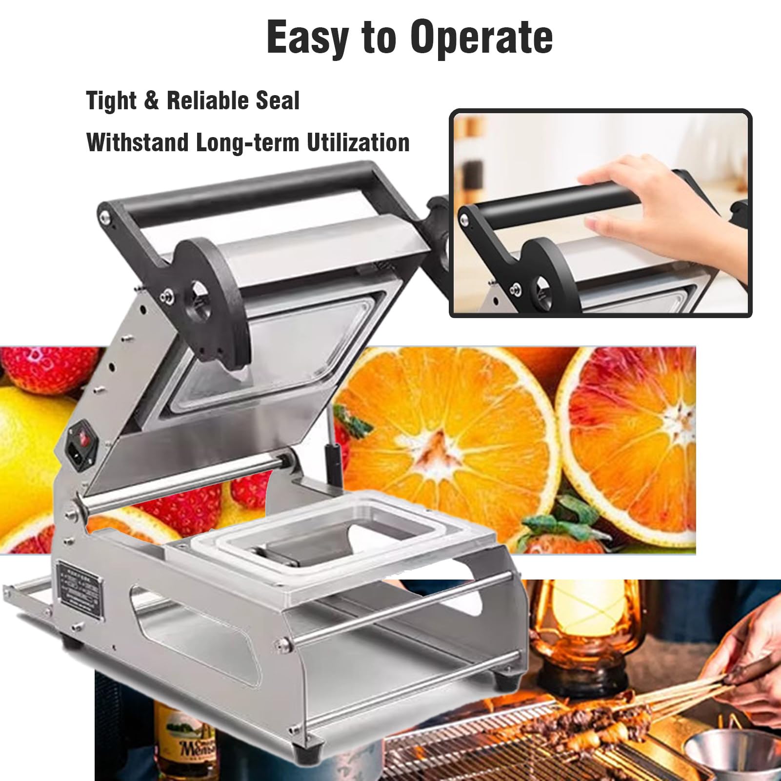 Confezionatrice per Alimenti - Termosigillatrice Manuale per Vassoi di Panini per Verdura, Frutta, Carne e Pesce - Scatola da Asporto a Pressione Manuale, Larghezza Pellicola 180 mm,Rectangle