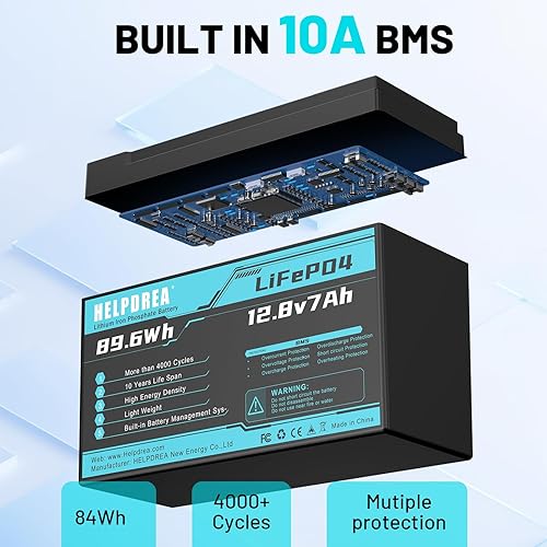 Miniatura 4 de Batería de litio LiFePO4 de 12 V 7 Ah, batería recargable de ciclo profundo de más de 4000 con BMS para RV, sistema solar para almacenamiento de