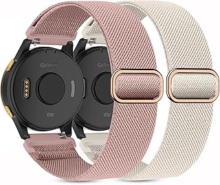 2 Pack Stretchy Nylon Watch Bands Compatible with Garmin Venu/Venu Sq, 20mm Loop Elastic Straps Compatible with Garmin Vivoactive 3,Venu 2 Plus/Venu sq 2,Forerunner 645/55/245 Music Women Men.