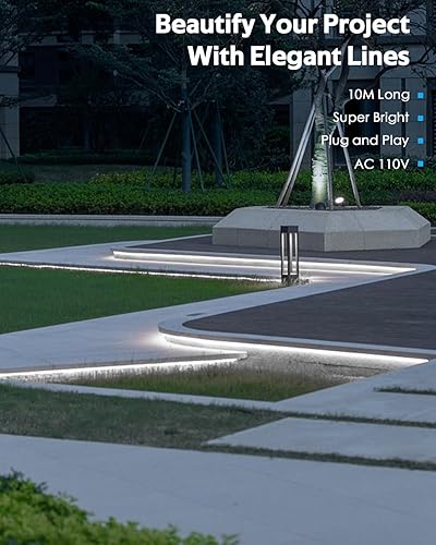Miniatura 10 de Tira de luces LED COB de 65.6 pies, color blanco frío, CA 110 V  120 V, tira de luz LED COB flexible, tira de luz LED impermeable al aire libre, luz