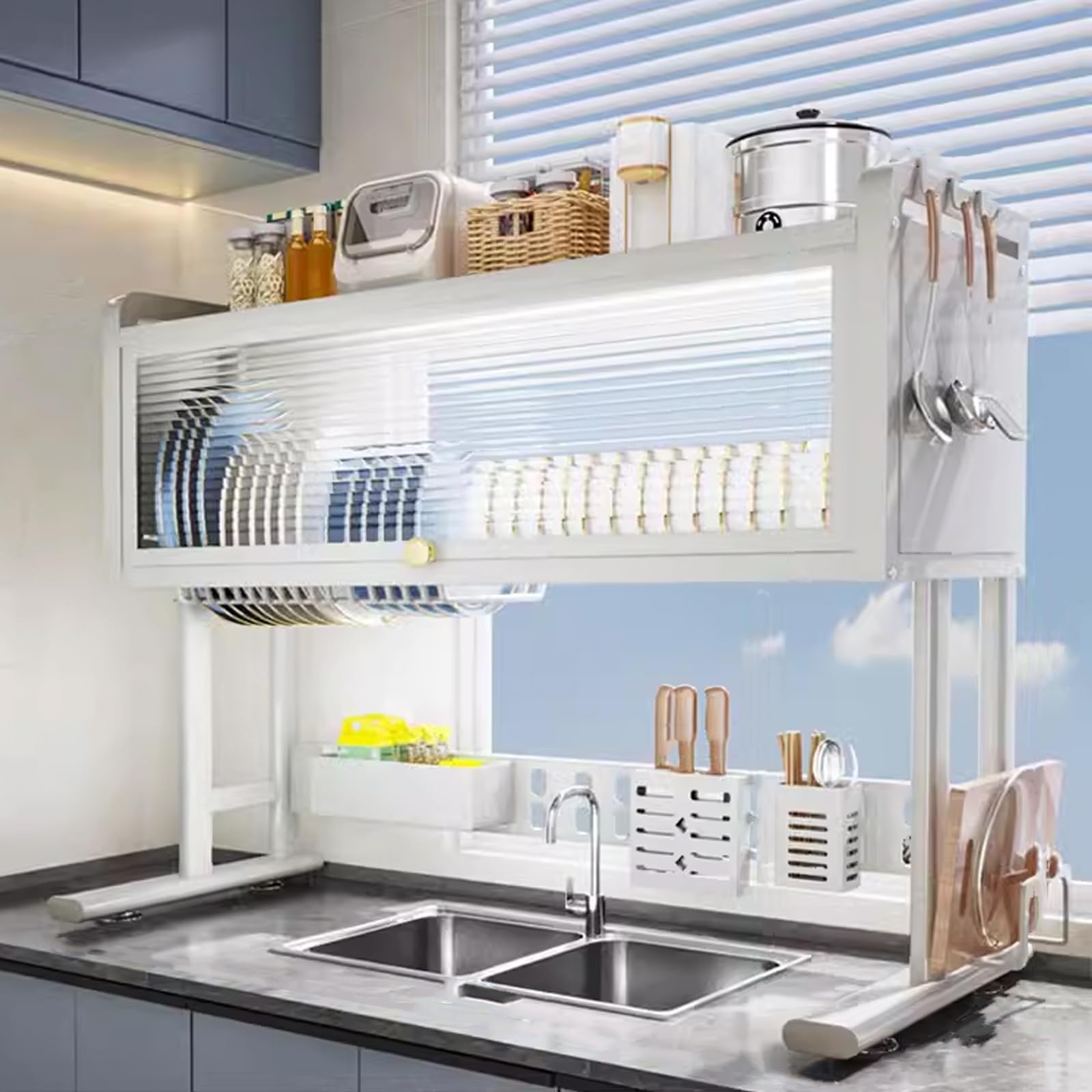 Scolapiatti sopra il lavello con base a ventosa, soluzione salvaspazio per la cucina per asciugare e organizzare in modo efficiente i piatti, design a T per un facile accesso